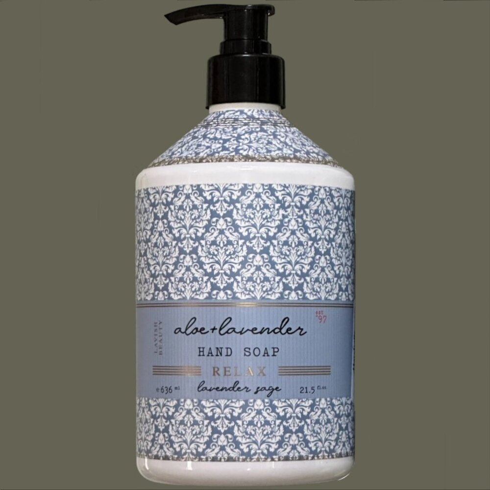 NEW LAVISH BEAUTY Aloe + Lavender Relax Hand Soap Lavender Sage Scroll Print